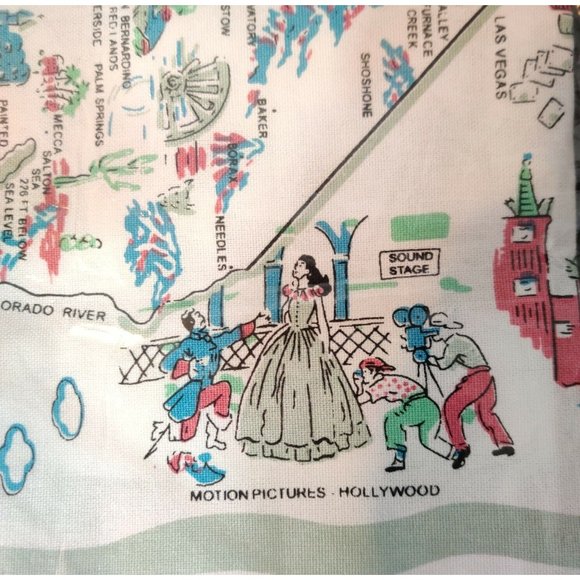 Vintage Moda Home Linens California Map Napkin Retro 100% cotton 20" New w/ Tag - Picture 8 of 8